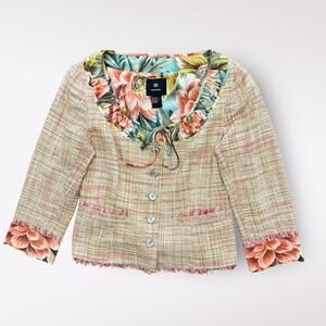 DD‎ Collection Silk Tweed Button Up Blazer Womens Size 4 Floral Fall